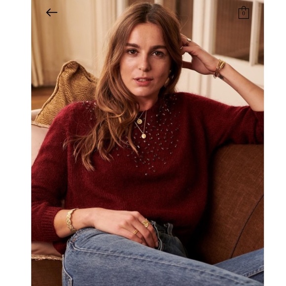 Sezane Sweaters - New Sezane Rhinestone Jumper Burgundy S Sezane Sweaters - New Sezane Rhinestone Jumper Burgundy S